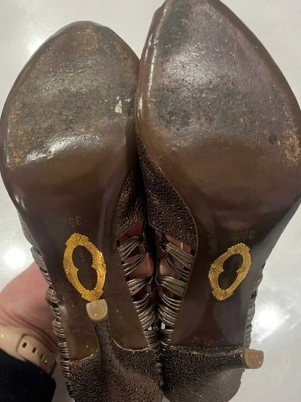 Elie Tahari Bronze Peep-Toe Heels with Stiletto 39.5 Fits 8.5